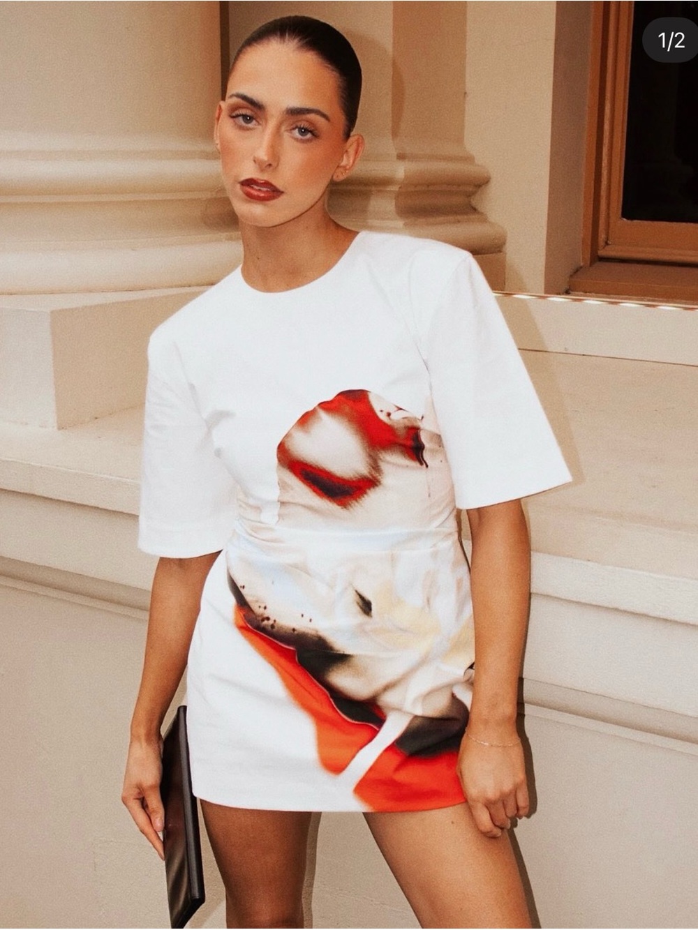 Significant Other Astyrd White Mini Dress with Red & Black Abstract Print